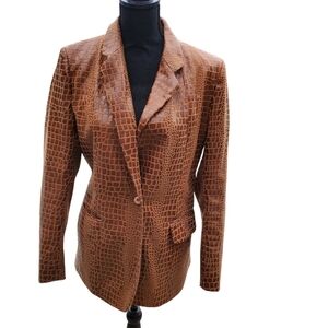 Vintage Selene Sport Sz M Faux Leather Giraffe Print Jacket Vegan